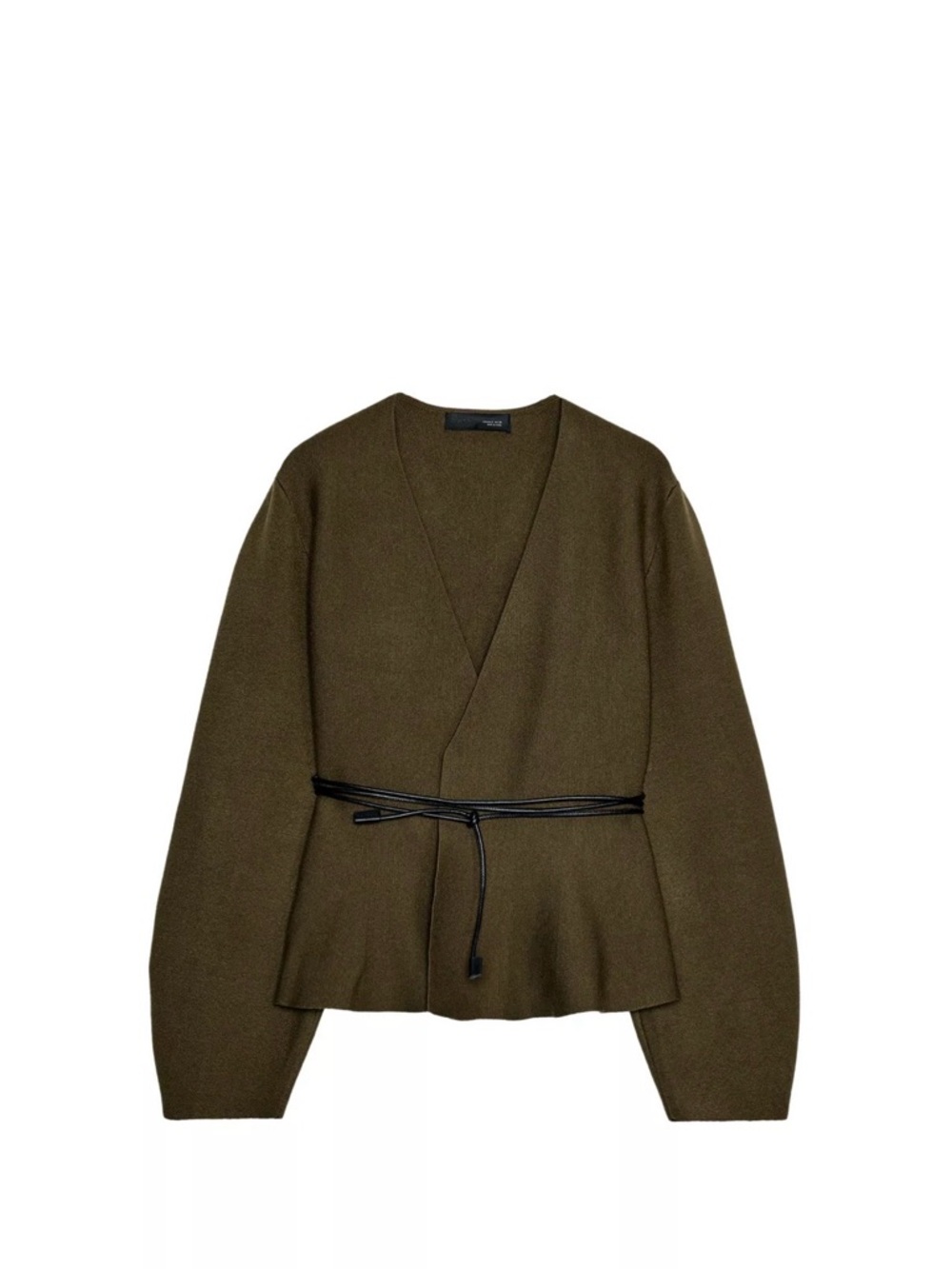 Olive Wrap Peplum Top with Tie Belt